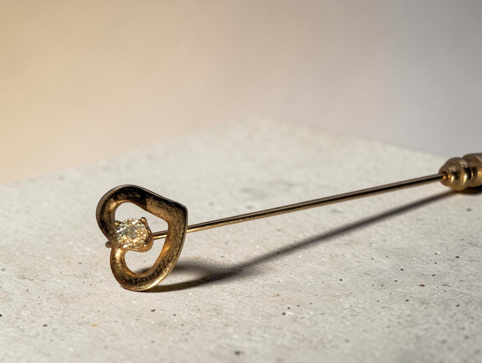 Unmarked Gold Genuine Old Mine Diamond Center Heart Pin