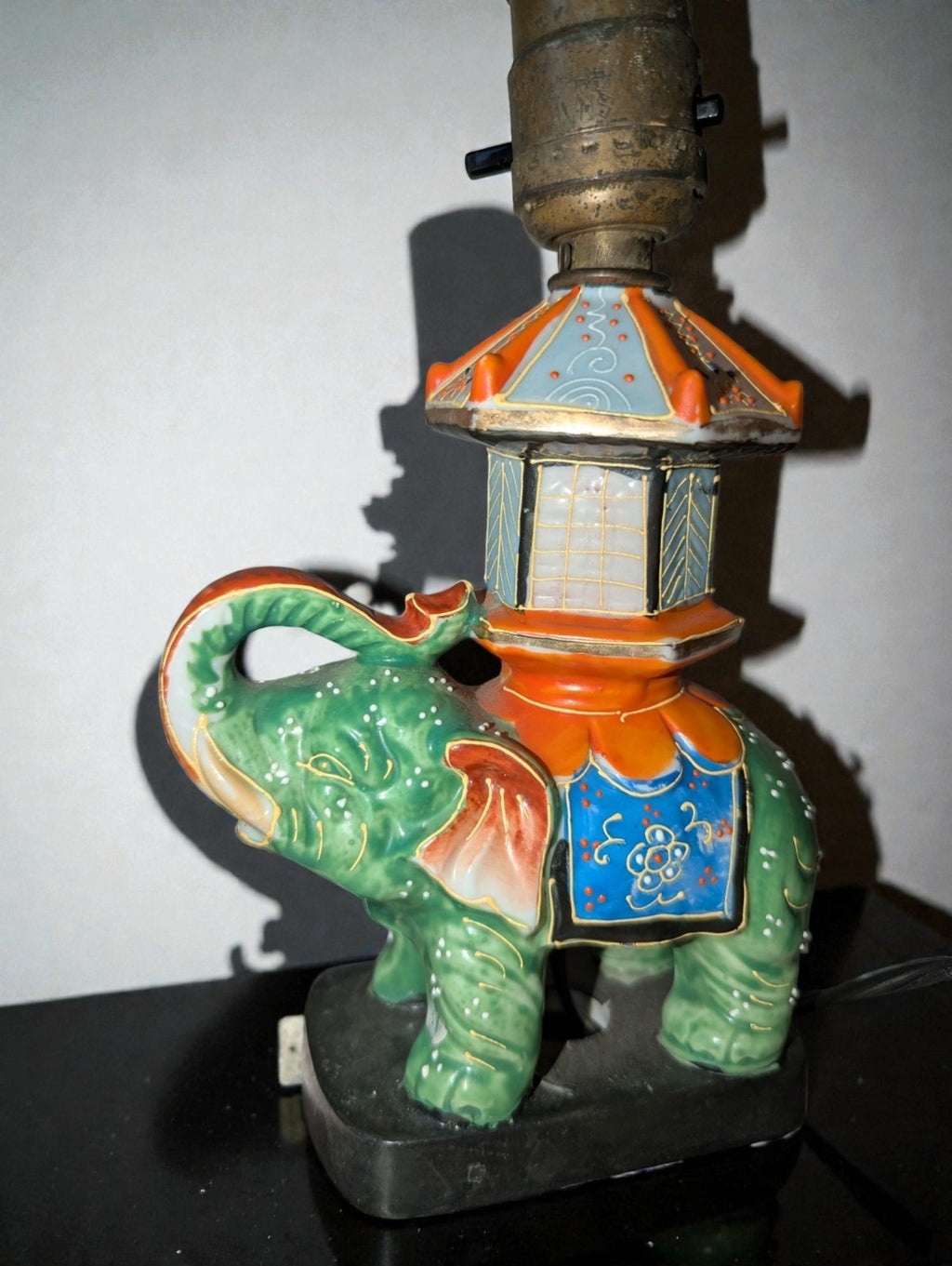 Vintage Japanese Satsuma Elephant Table Lamp, Works