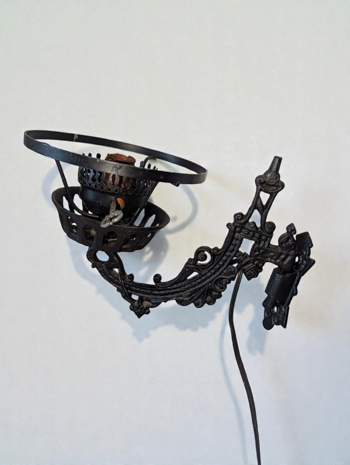 Antique Victorian Style Black Cast Iron Wall Sconce Swiveling Electric Lamp
