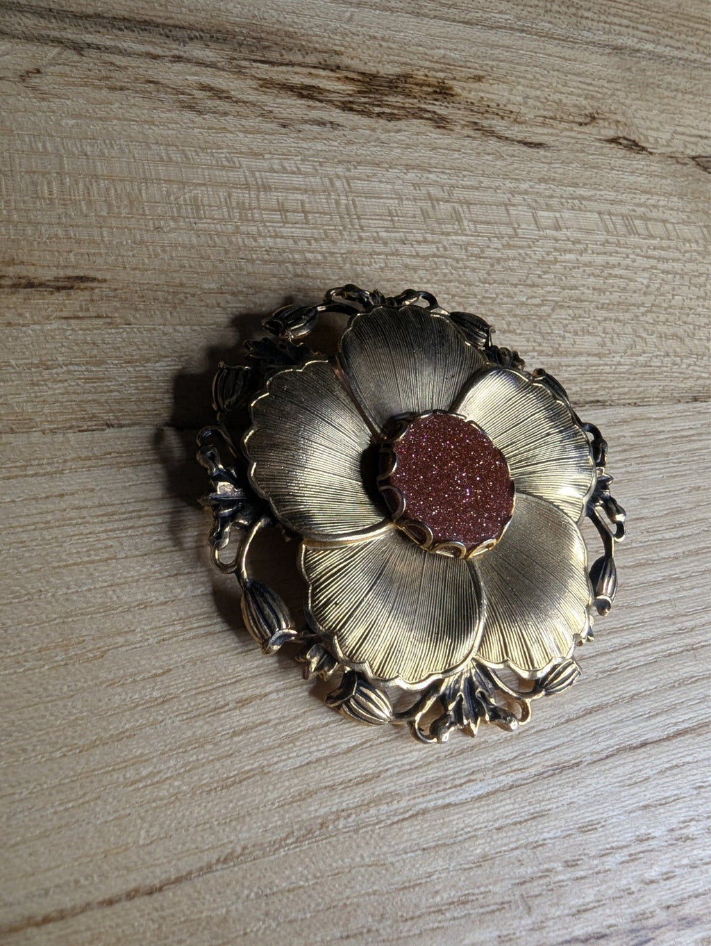 Vintage Gold Vermeil Shimmering Stone Floral Brooch