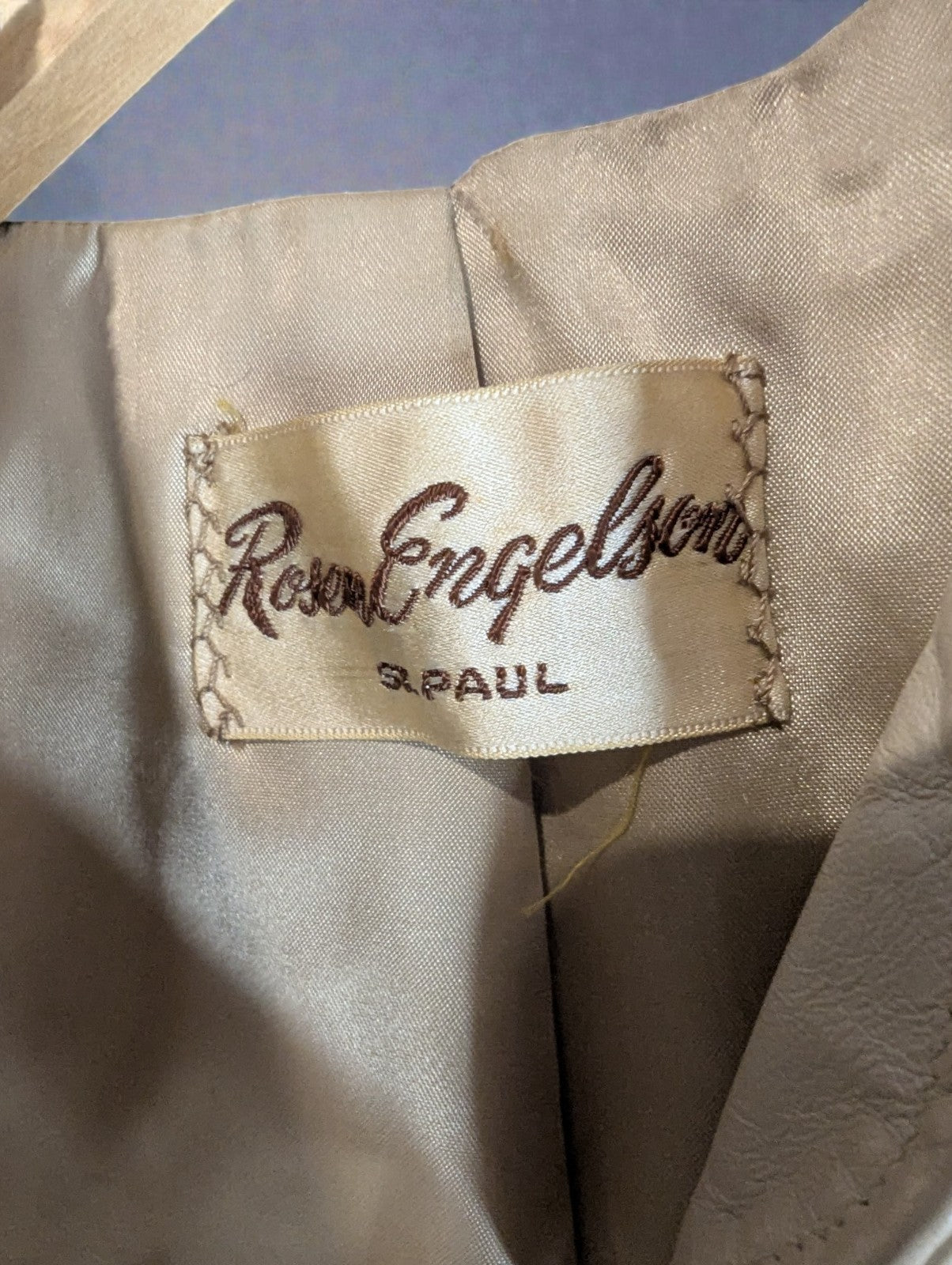 Vintage Women's Cream Leather Rosen Engelson Embroidered Crystal Jacket, Small