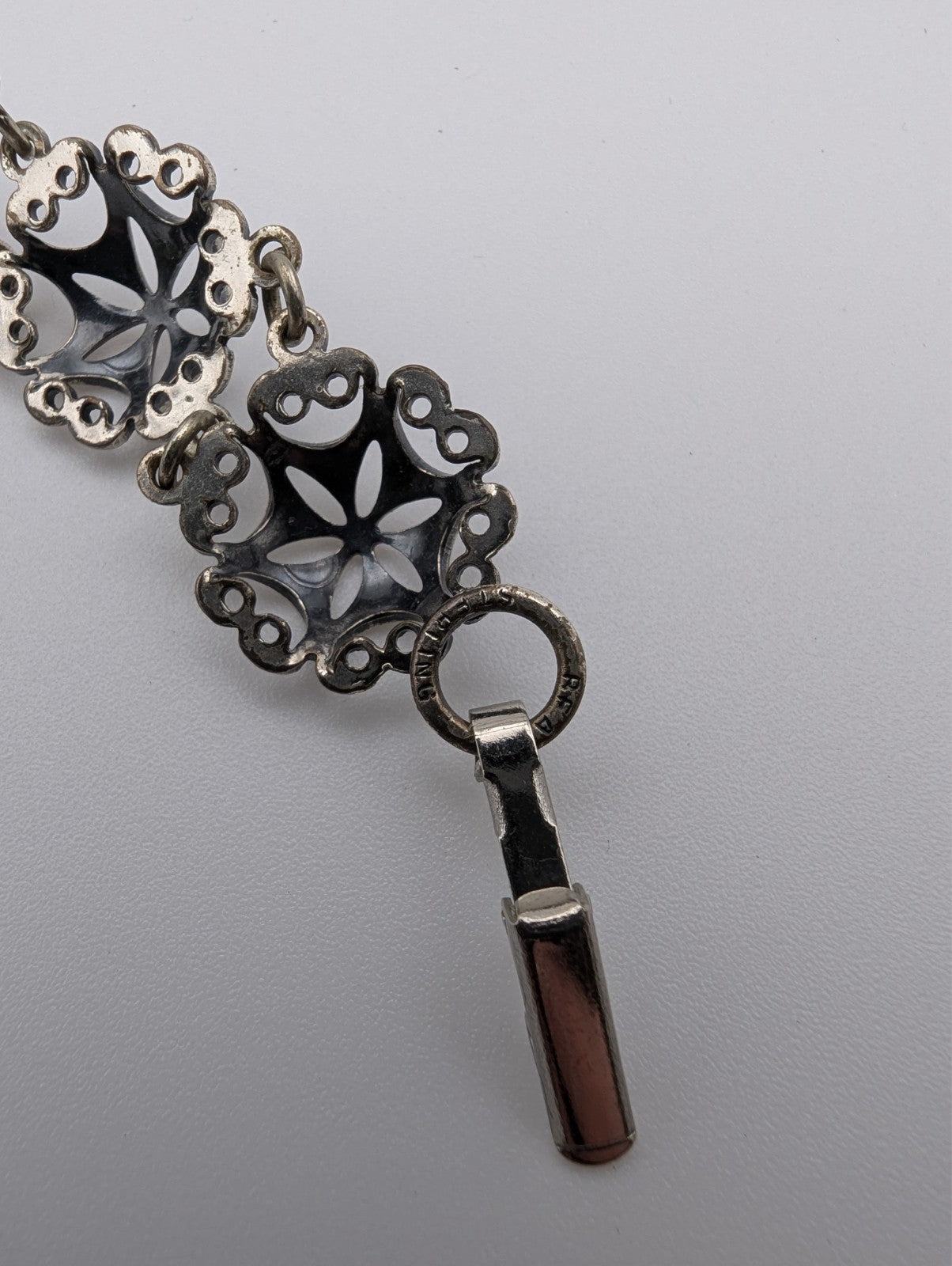 Antique Filigree Sterling Silver Chain Bracelet, 7"