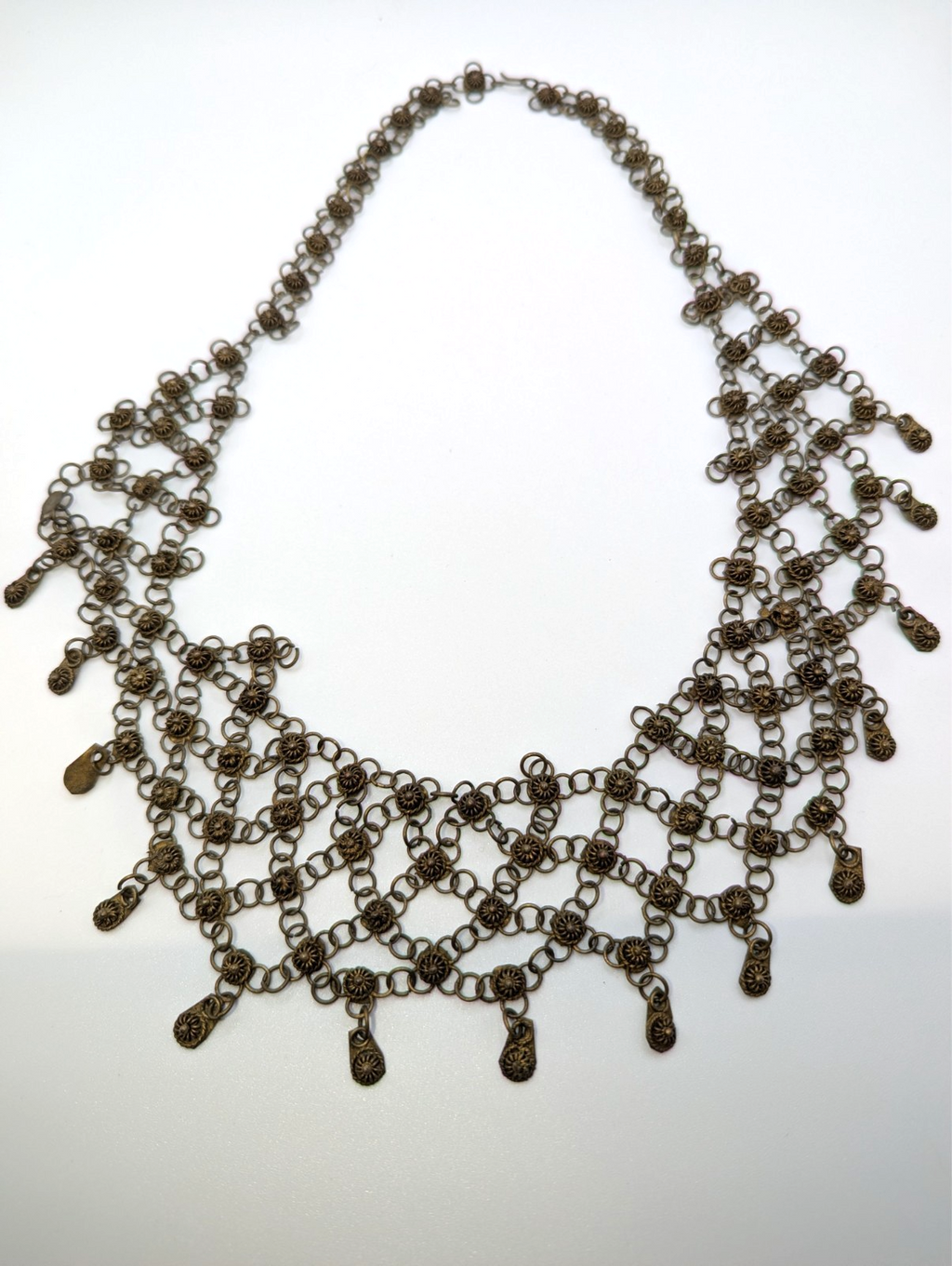 Vintage Brass Bib Boho Style Necklace, 20"