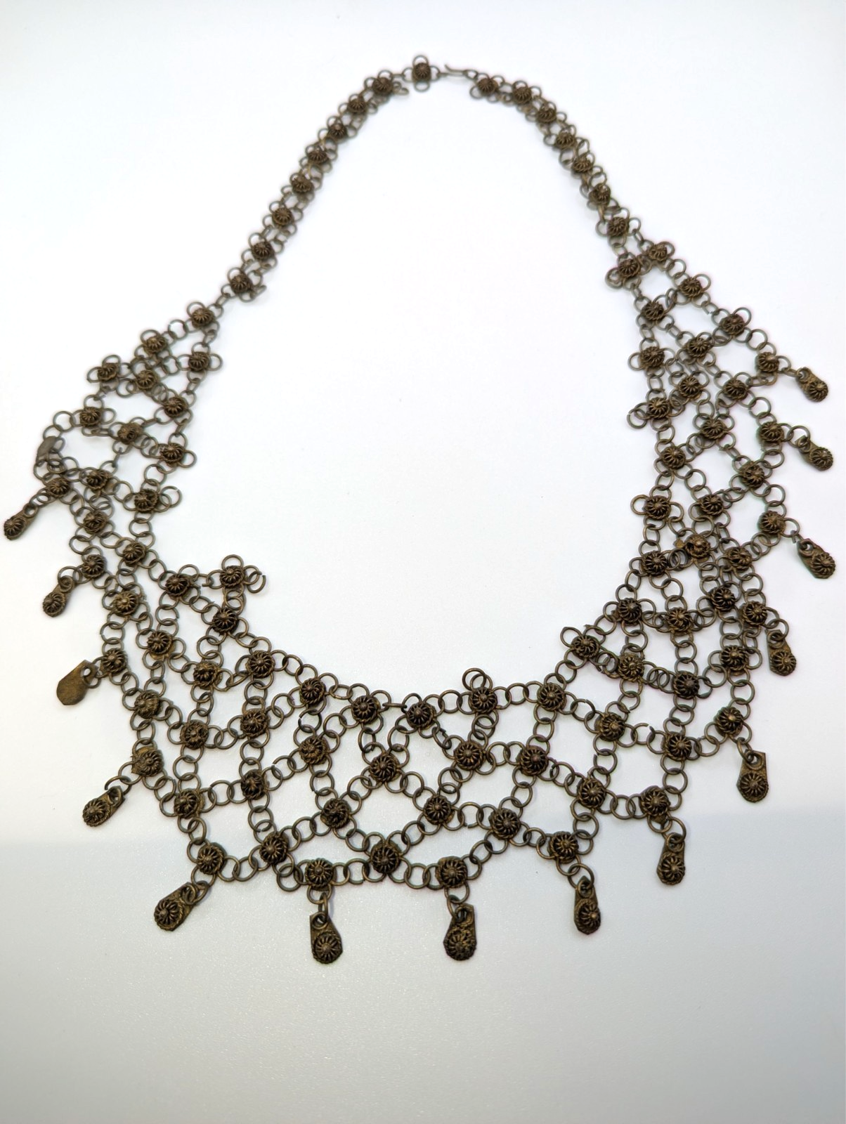 Vintage Brass Bib Boho Style Necklace, 20"