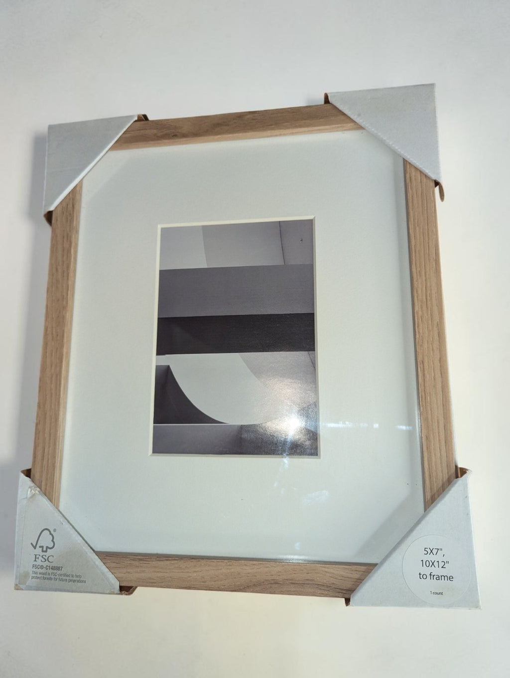 (4) Thin Light Wood Grain Picture Frames with Mat 5x7 or 10x12,Set of 4, NIB